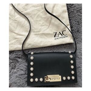 ZAC Zac Posen Earthette Crossbody Pearl Lady in Black Leather